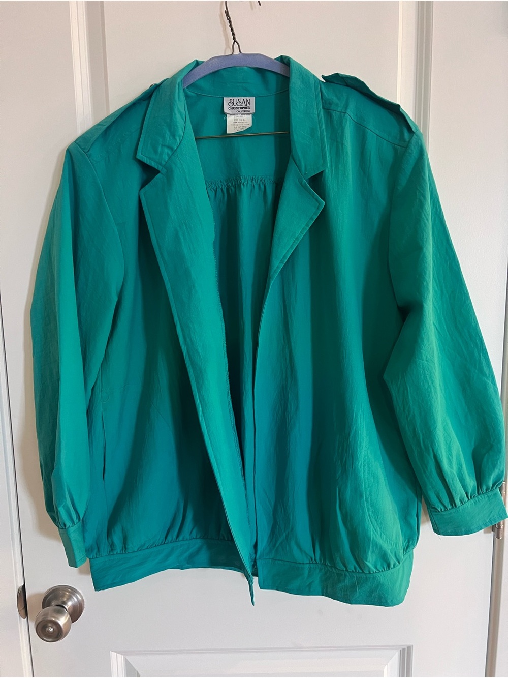 Susan Graver Teal Open-Front Bomber Jacket
